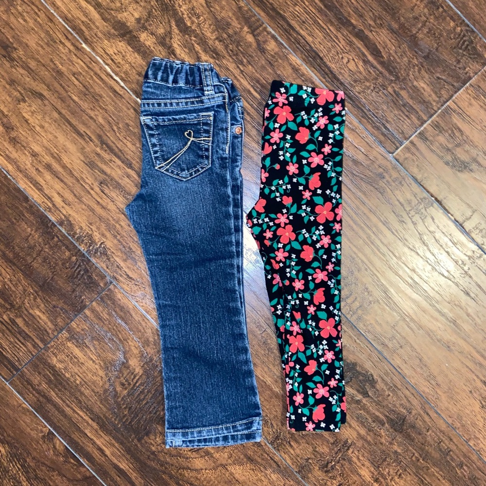 Est. 89 Place 2T Blue Jeans and Cat & Jack 2T Floral Holiday Leggings Set